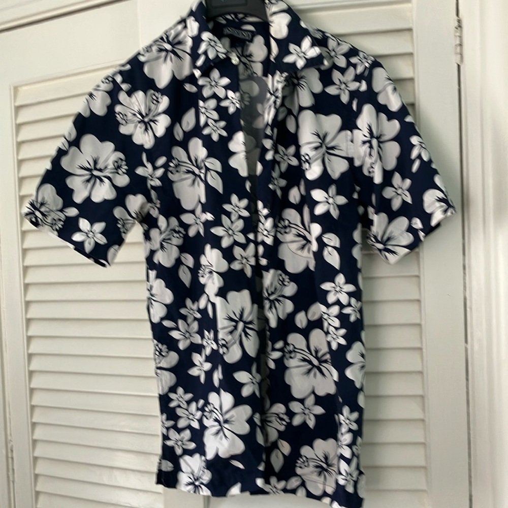 Lands' End Blue and White Casual Button Down Shirt